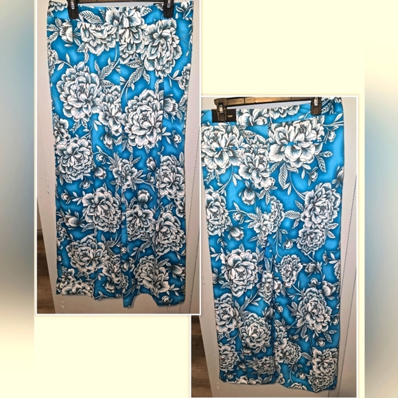 NWT Worthington Blue Floral Wide Leg Flowy Palazzo Pants with Pockets 6 or S M - Picture 1 of 9